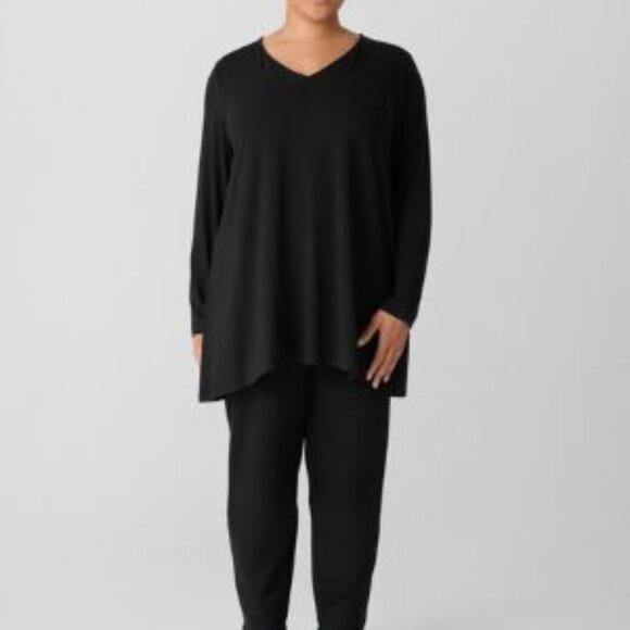 Eileen Fisher Fine Stretch Jersey Knit V-Neck Tunic Top Plus Size 1X Gray Casual - Picture 1 of 10